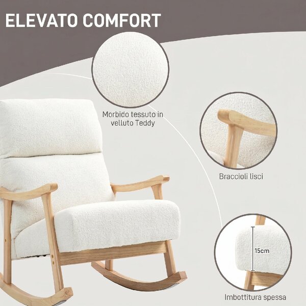 DecHome Poltrona a Dondolo Moderna in Velluto Teddy Dimensioni 65x90x98 cm colore Crema