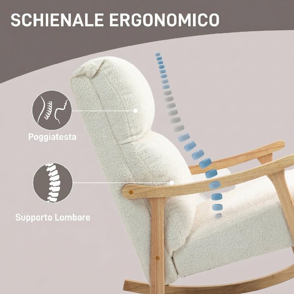 DecHome Poltrona a Dondolo Moderna in Velluto Teddy Dimensioni 65x90x98 cm colore Crema