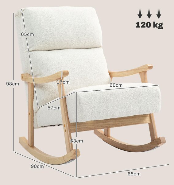 DecHome Poltrona a Dondolo Moderna in Velluto Teddy Dimensioni 65x90x98 cm colore Crema