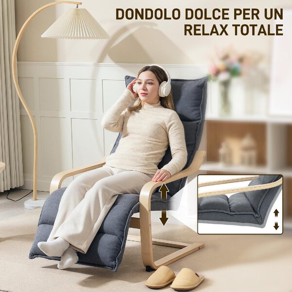 DecHome Poltrona Stile Scandinavo in Velluto Dimensioni 67x114x105 cm colore Grigio Scuro