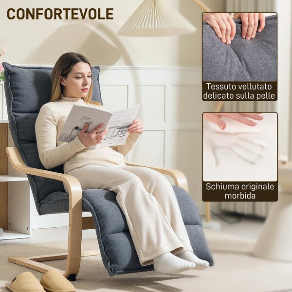 DecHome Poltrona Stile Scandinavo in Velluto Dimensioni 67x114x105 cm colore Grigio Scuro