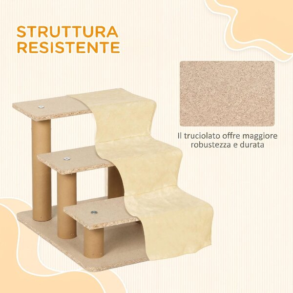 AllMyPets Scala per Cani 3 Gradini Scaletta per Cani e Gatti di 4.5 kg in Velluto Sfoderabile e Lavabile colore Beige