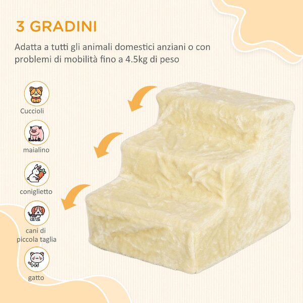 AllMyPets Scala per Cani 3 Gradini Scaletta per Cani e Gatti di 4.5 kg in Velluto Sfoderabile e Lavabile colore Beige