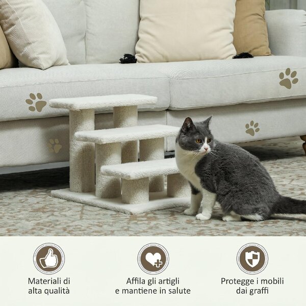 AllMyPets Scaletta per Cani e Gatti a 3 Gradini con Rivestimento in Peluche 45x35x34 cm colore Beige