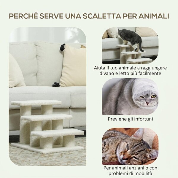 AllMyPets Scaletta per Cani e Gatti a 3 Gradini con Rivestimento in Peluche 45x35x34 cm colore Beige