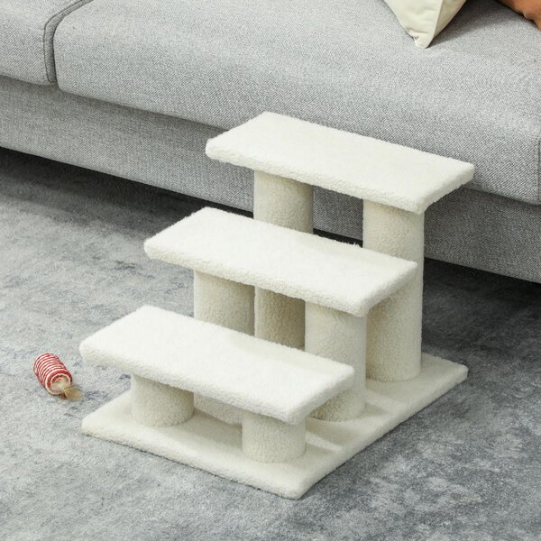 AllMyPets Scaletta per Cani e Gatti a 3 Gradini con Rivestimento in Peluche 45x35x34 cm colore Beige