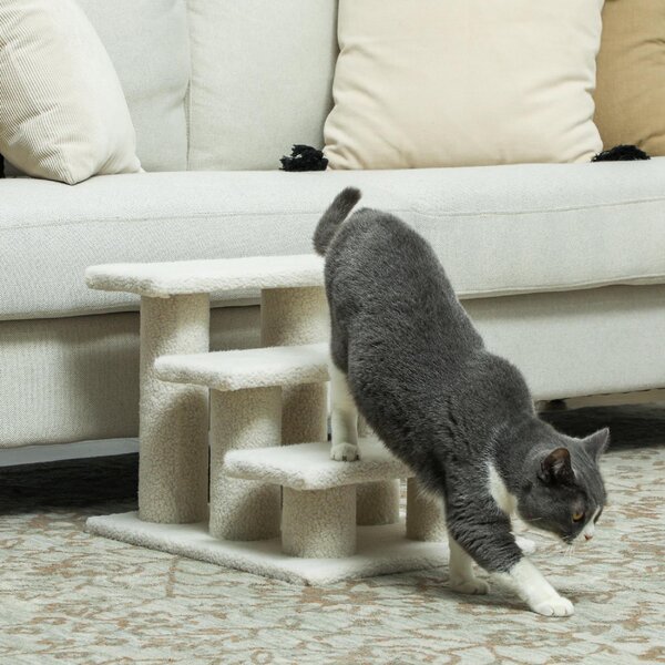 AllMyPets Scaletta per Cani e Gatti a 3 Gradini con Rivestimento in Peluche 45x35x34 cm colore Beige
