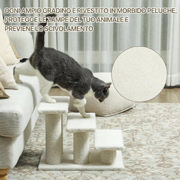 AllMyPets Scaletta per Cani e Gatti a 3 Gradini con Rivestimento in Peluche 45x35x34 cm colore Beige