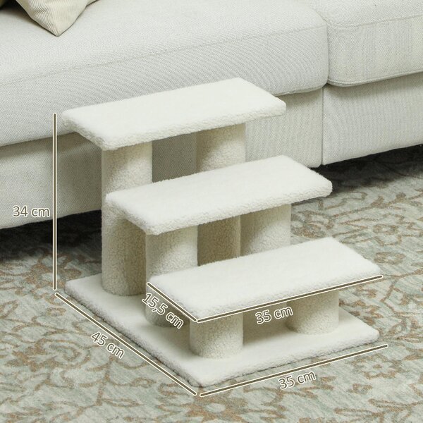AllMyPets Scaletta per Cani e Gatti a 3 Gradini con Rivestimento in Peluche 45x35x34 cm colore Beige