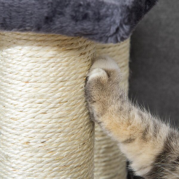 AllMyPets Scaletta per Cani e Gatti a 4 Gradini con Rivestimento in Peluche e Pali Graffiatoio in Sisal colore Grigio