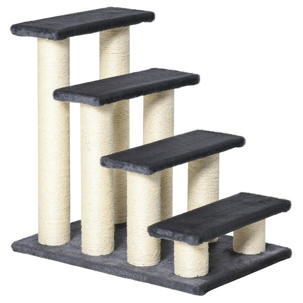 AllMyPets Scaletta per Cani e Gatti a 4 Gradini con Rivestimento in Peluche e Pali Graffiatoio in Sisal colore Grigio