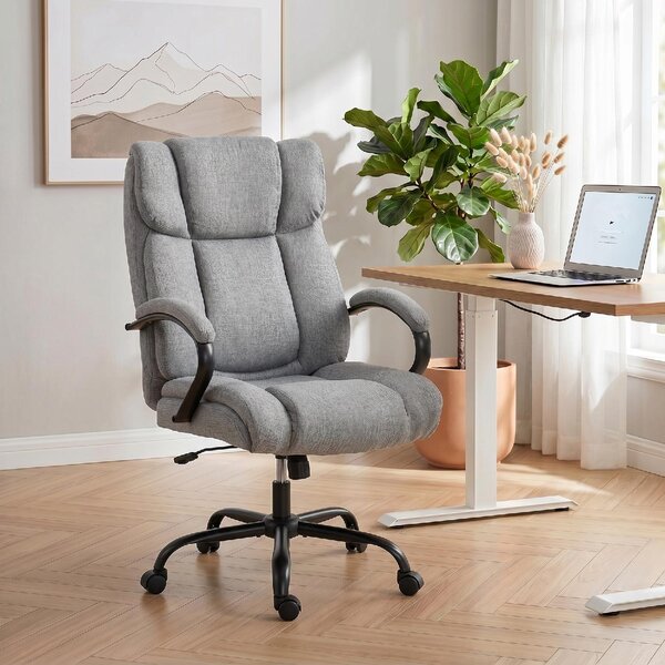 Icon Space Sedia da Ufficio Ergonomica Girevole Portata 220kg Altezza Regolabile in Tessuto Effetto Lino colore Grigio Chiaro