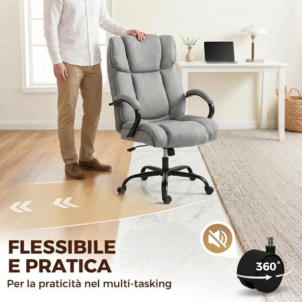 Icon Space Sedia da Ufficio Ergonomica Girevole Portata 220kg Altezza Regolabile in Tessuto Effetto Lino colore Grigio Chiaro