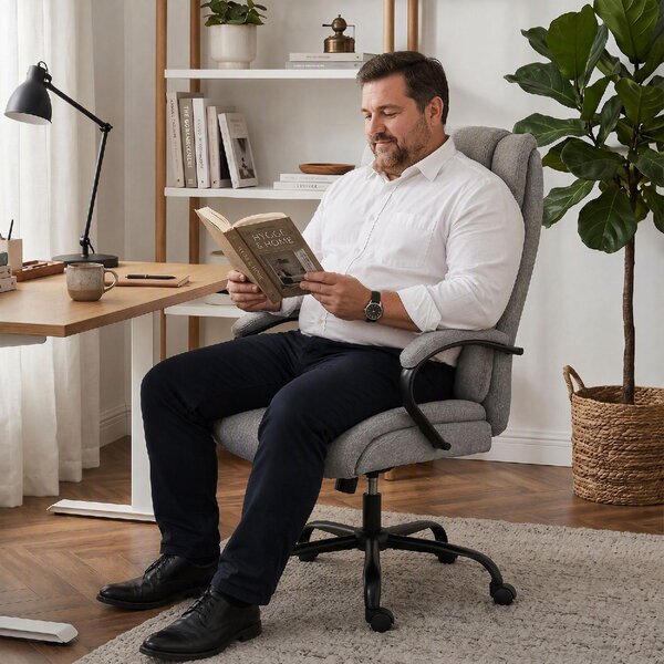 Icon Space Sedia da Ufficio Ergonomica Girevole Portata 220kg Altezza Regolabile in Tessuto Effetto Lino colore Grigio Chiaro