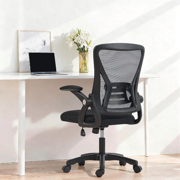 Icon Space Sedia da Ufficio Ergonomica Girevole con Braccioli Ribaltabili Altezza Regolabile in Rete Traspirante colore Nero