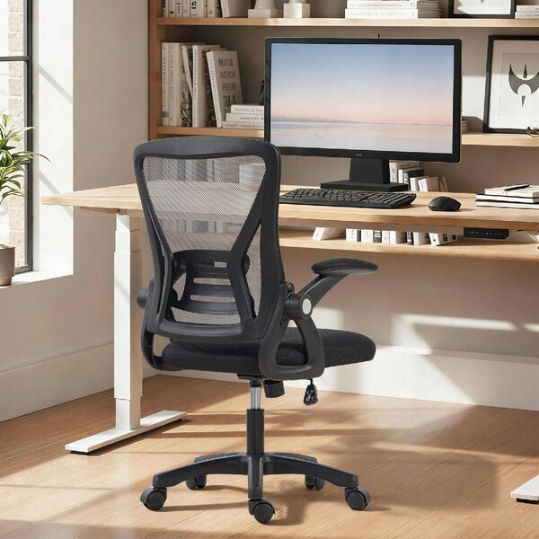 Icon Space Sedia da Ufficio Ergonomica Girevole con Braccioli Ribaltabili Altezza Regolabile in Rete Traspirante colore Nero