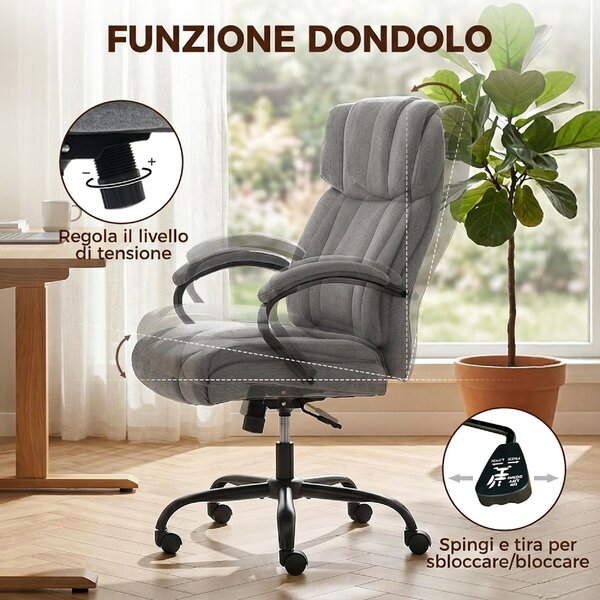 Icon Space Sedia da Ufficio Ergonomica Girevole Portata 220kg Altezza Regolabile in Tessuto Effetto Lino colore Grigio Chiaro