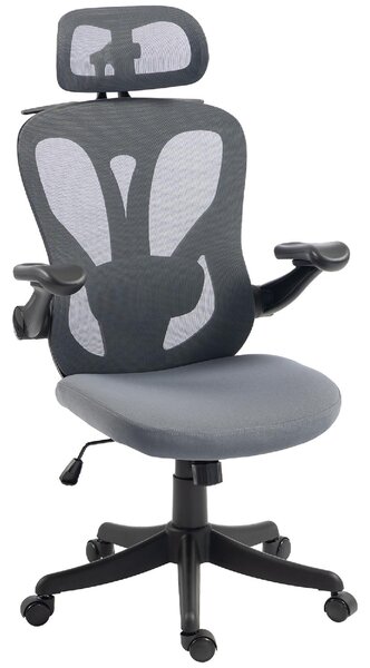 Icon Space Sedia da Ufficio Ergonomica con Braccioli Ribaltabili e Poggiatesta in Rete colore Grigio Scuro