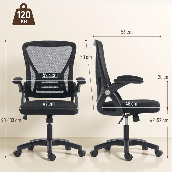 Icon Space Sedia da Ufficio Ergonomica Girevole con Braccioli Ribaltabili Altezza Regolabile in Rete Traspirante colore Nero