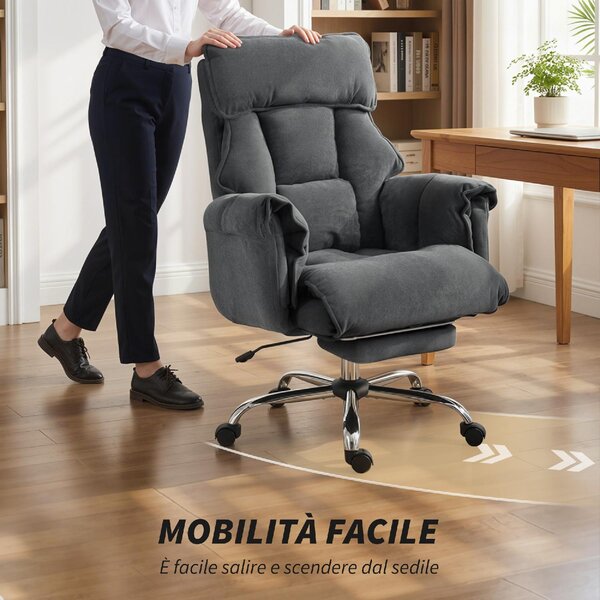 Icon Space Sedia da Ufficio Ergonomica Girevole Reclinabile con Doppia Imbottitura e Poggiapiedi in Flanella colore Grigio Scuro