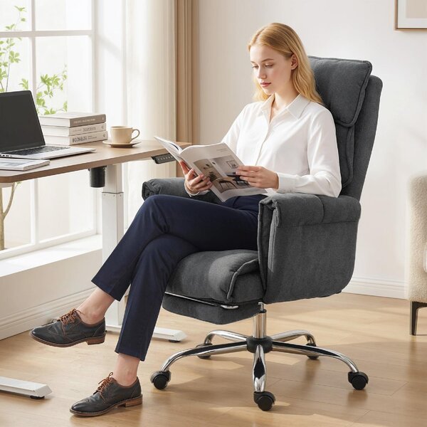 Icon Space Sedia da Ufficio Ergonomica Girevole Reclinabile con Doppia Imbottitura e Poggiapiedi in Flanella colore Grigio Scuro