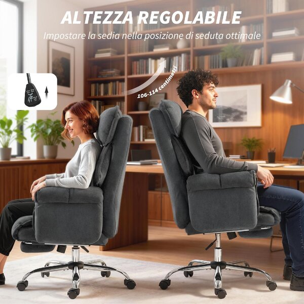 Icon Space Sedia da Ufficio Ergonomica Girevole Reclinabile con Doppia Imbottitura e Poggiapiedi in Flanella colore Grigio Scuro