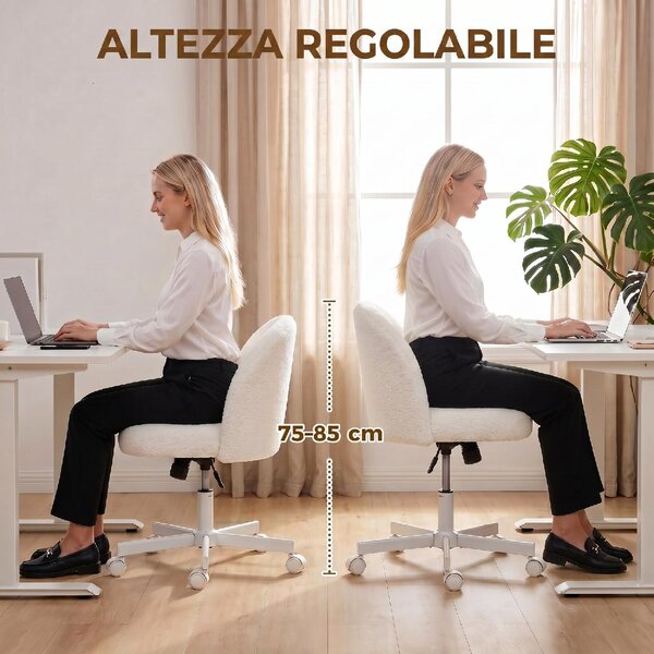 Icon Space Sedia da Ufficio Girevole con Altezza Regolabile e Funzione Dondolo in Tessuto Sherpa colore Crema