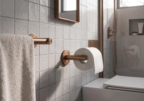 Portarotolo di carta igienica LIGNO in acciaio inox lucido 19x9xh5 cm fissaggio a muro con viti e stop, verniciato bronzo opaco Made In italy