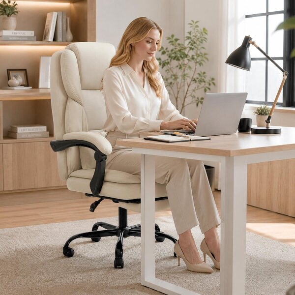 Icon Space Sedia da Ufficio Ergonomica Reclinabile con Poggiapiedi e Rotelle in Ecopelle 65x67x111-119 cm colore Beige