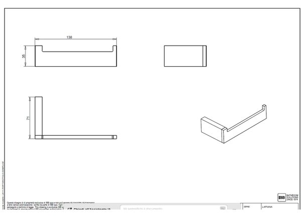 Portarotolo di carta igienica LAPIANA in acciaio inox lucido 7x14xh3,5 cm fissaggio a muro con viti e stop, verniciato nero opaco Made In italy