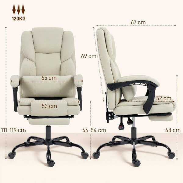 Icon Space Sedia da Ufficio Ergonomica Reclinabile con Poggiapiedi e Rotelle in Ecopelle 65x67x111-119 cm colore Beige