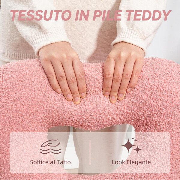 Icon Space Sedia da Ufficio Imbottita con Schienale a Cuore e Rotelle in Velluto Teddy 45x56x78-88 cm colore Rosa