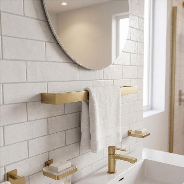 Porta Salviette Ottone e ZAMA CM 45 LAPIANA dimensioni 45x7xh3,5 cm finitura oro spazzolato opaco fissaggio a muro con viti e stop Made In Italy