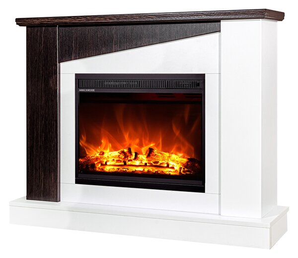 Camino Elettrico da Pavimento 90x115x27 cm Effetto Fiamma 1500W Gaspar & Lorance Bianco/wenge