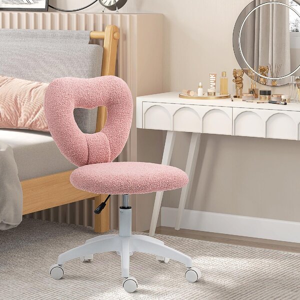 Icon Space Sedia da Ufficio Imbottita con Schienale a Cuore e Rotelle in Velluto Teddy 45x56x78-88 cm colore Rosa