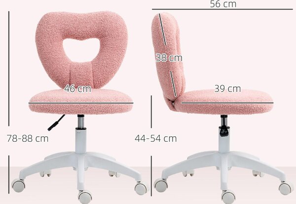 Icon Space Sedia da Ufficio Imbottita con Schienale a Cuore e Rotelle in Velluto Teddy 45x56x78-88 cm colore Rosa