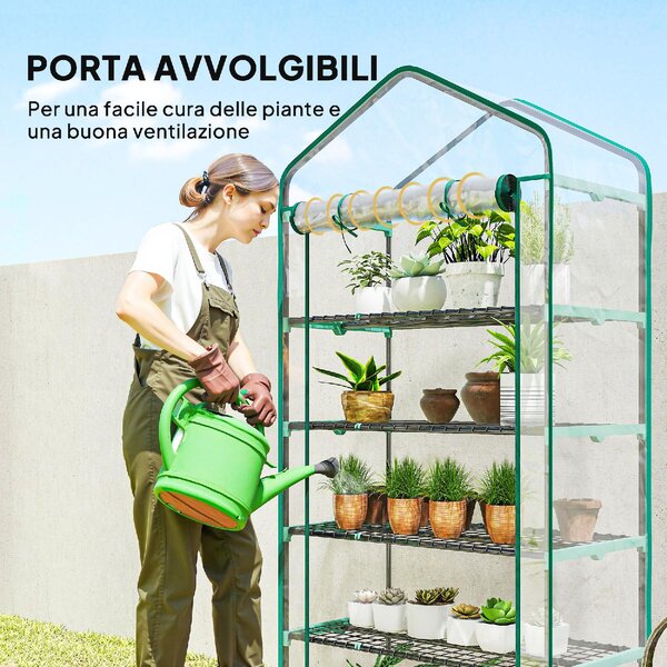 VivaGarden Serra da Giardino a Casetta a 5 Livelli con Ingresso Avvolgibile in Acciaio e Polietilene 90x49x193 cm Trasparente