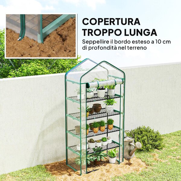 VivaGarden Serra da Giardino a Casetta a 5 Livelli con Ingresso Avvolgibile in Acciaio e Polietilene 90x49x193 cm Trasparente