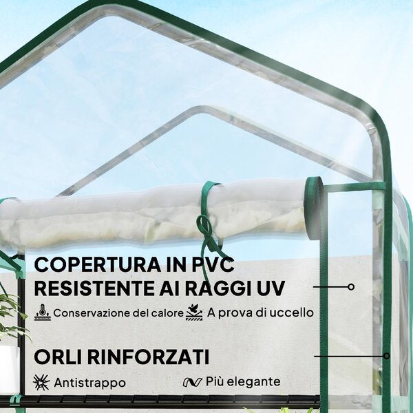 VivaGarden Serra da Giardino a Casetta a 5 Livelli con Ingresso Avvolgibile in Acciaio e Polietilene 90x49x193 cm Trasparente