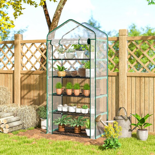 VivaGarden Serra da Giardino a Casetta a 5 Livelli con Ingresso Avvolgibile in Acciaio e Polietilene 90x49x193 cm Trasparente