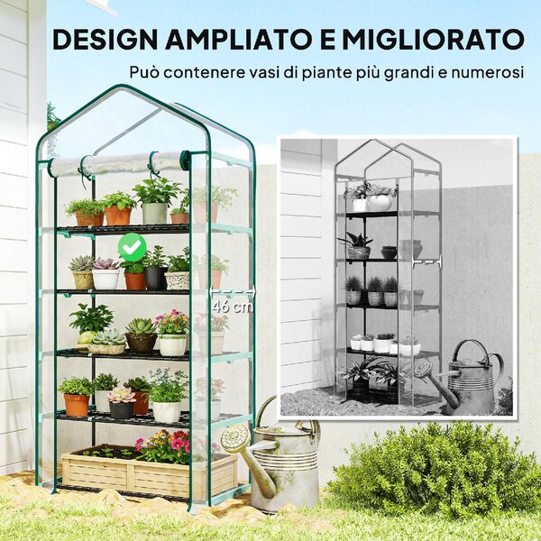 VivaGarden Serra da Giardino a Casetta a 5 Livelli con Ingresso Avvolgibile in Acciaio e Polietilene 90x49x193 cm Trasparente