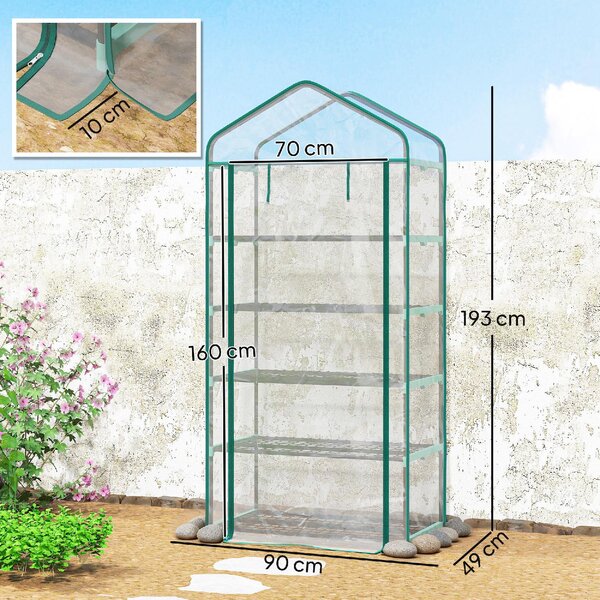 VivaGarden Serra da Giardino a Casetta a 5 Livelli con Ingresso Avvolgibile in Acciaio e Polietilene 90x49x193 cm Trasparente