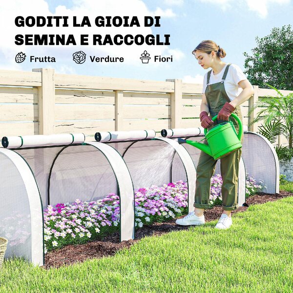 VivaGarden Serra da Giardino a Tunnel in Acciaio e Plastica Impermeabile Anti UV con 4 Porte 395x100x80 cm colore Bianco