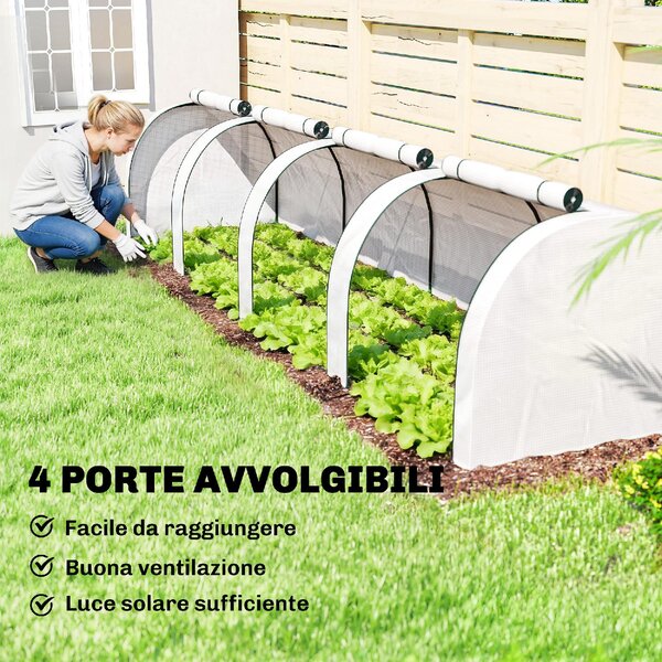 VivaGarden Serra da Giardino a Tunnel in Acciaio e Plastica Impermeabile Anti UV con 4 Porte 395x100x80 cm colore Bianco