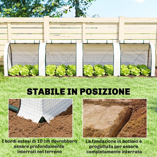 VivaGarden Serra da Giardino a Tunnel in Acciaio e Plastica Impermeabile Anti UV con 4 Porte 395x100x80 cm colore Bianco