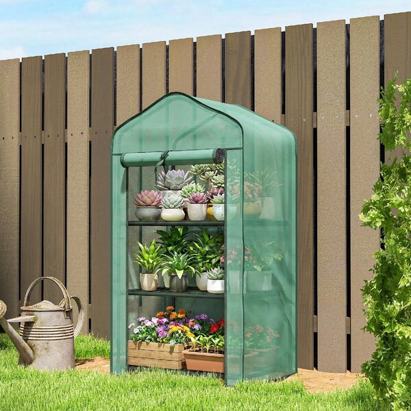 VivaGarden Serra da Giardino con Copertura in PE 3 Ripiani e Porta Avvolgibile 59x39x127 cm colore Verde