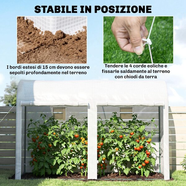 VivaGarden Serra da Giardino a Tunnel per Piante e Orto Serra da Balcone con 2 Porte Avvolgibili e 4 Finestre 3x1x2m colore Bianco