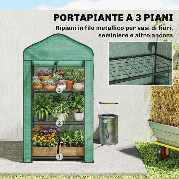 VivaGarden Serra da Giardino con Copertura in PE 3 Ripiani e Porta Avvolgibile 59x39x127 cm colore Verde