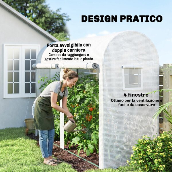 VivaGarden Serra da Giardino a Tunnel per Piante e Orto Serra da Balcone con 2 Porte Avvolgibili e 4 Finestre 3x1x2m colore Bianco