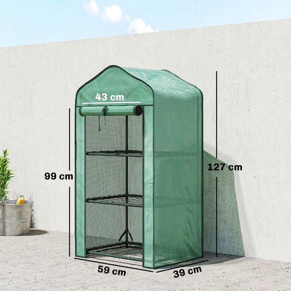VivaGarden Serra da Giardino con Copertura in PE 3 Ripiani e Porta Avvolgibile 59x39x127 cm colore Verde